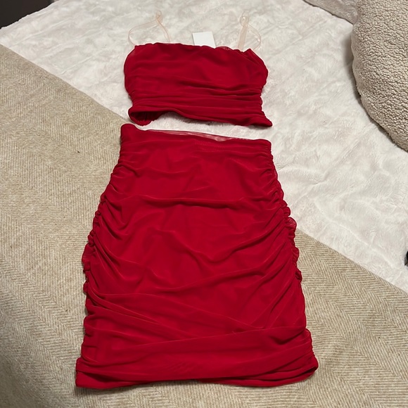 Fashion Nova Dresses & Skirts - RUCHED RED SKIRT & TOP
